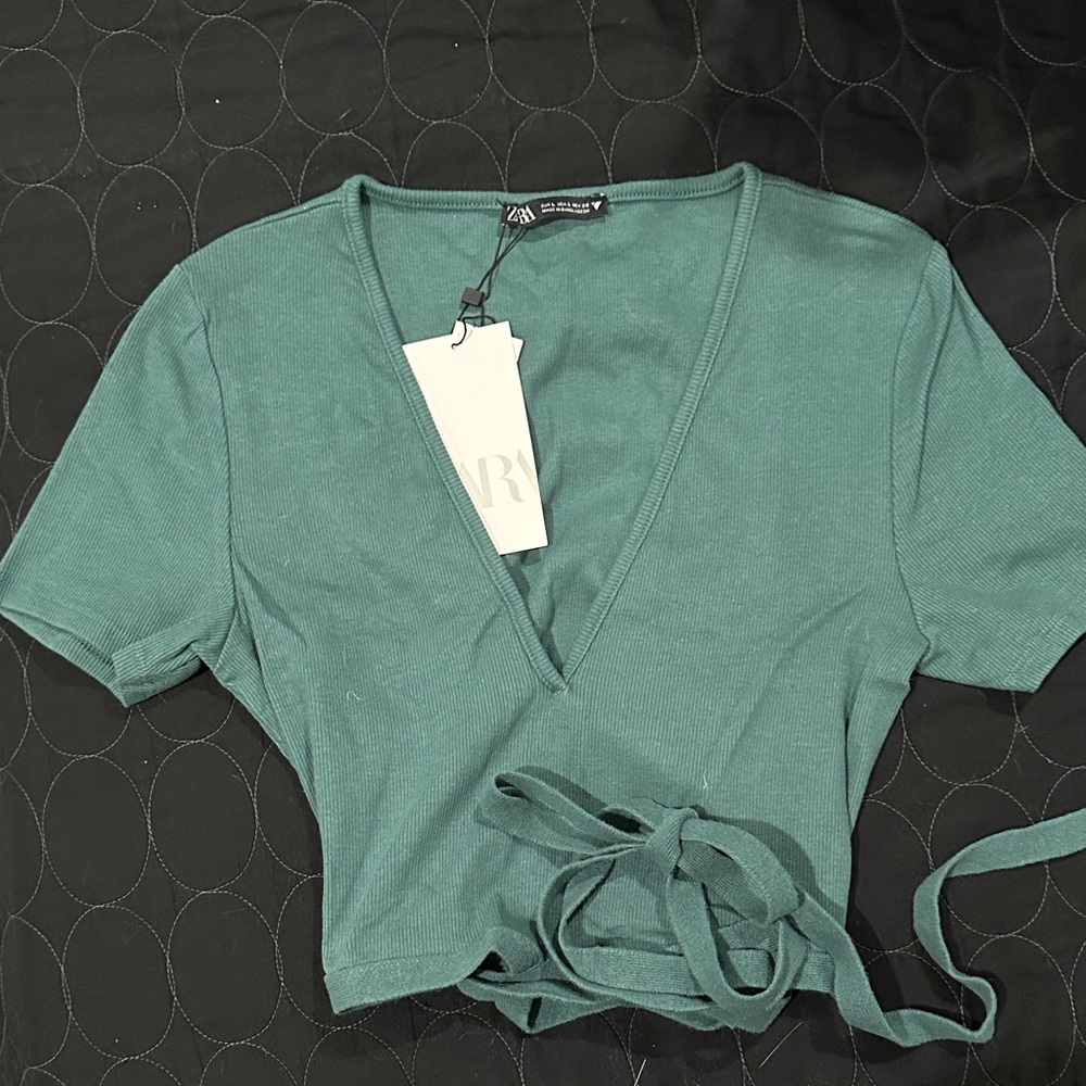 Zara Teal V-Neck Crop Top